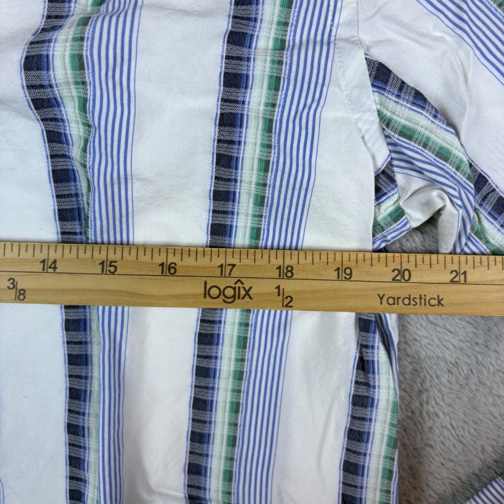 Tommy Bahama Shirts Men Medium Striped Cotton Silk Long Sleeve White Blue Green - Picture 4 of 7